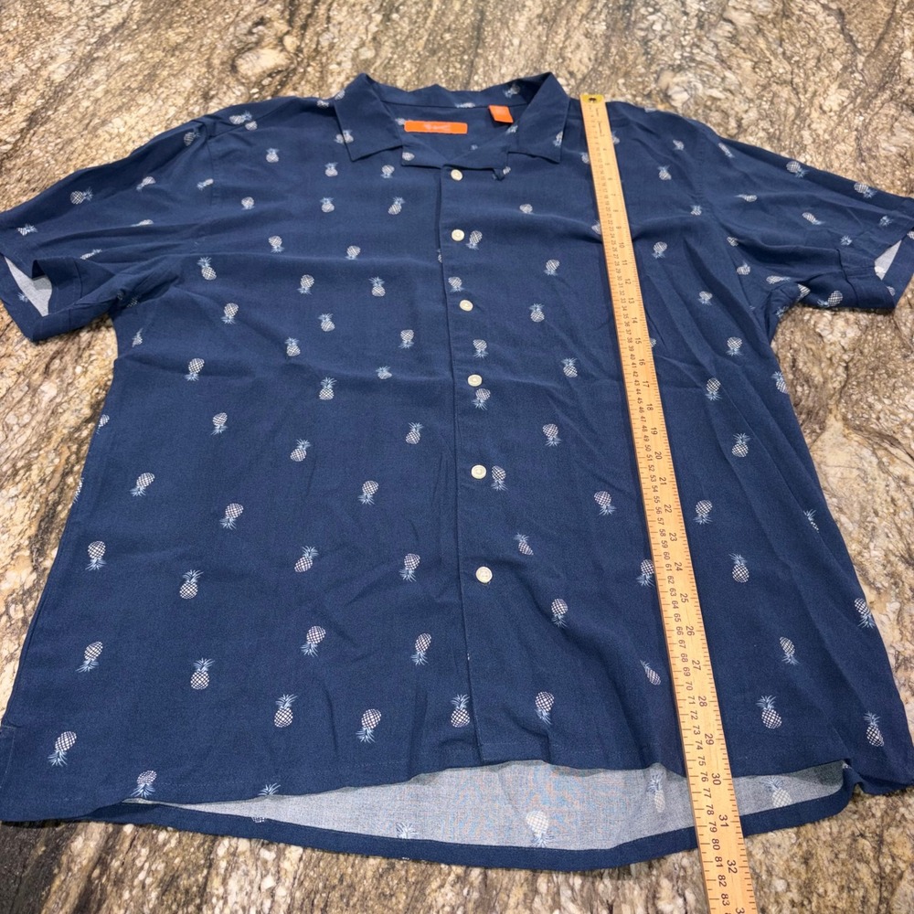 Pineapple Print Rayon Button Down Camp Shirt Mens XXL Blue Newport Isle - Picture 5 of 7